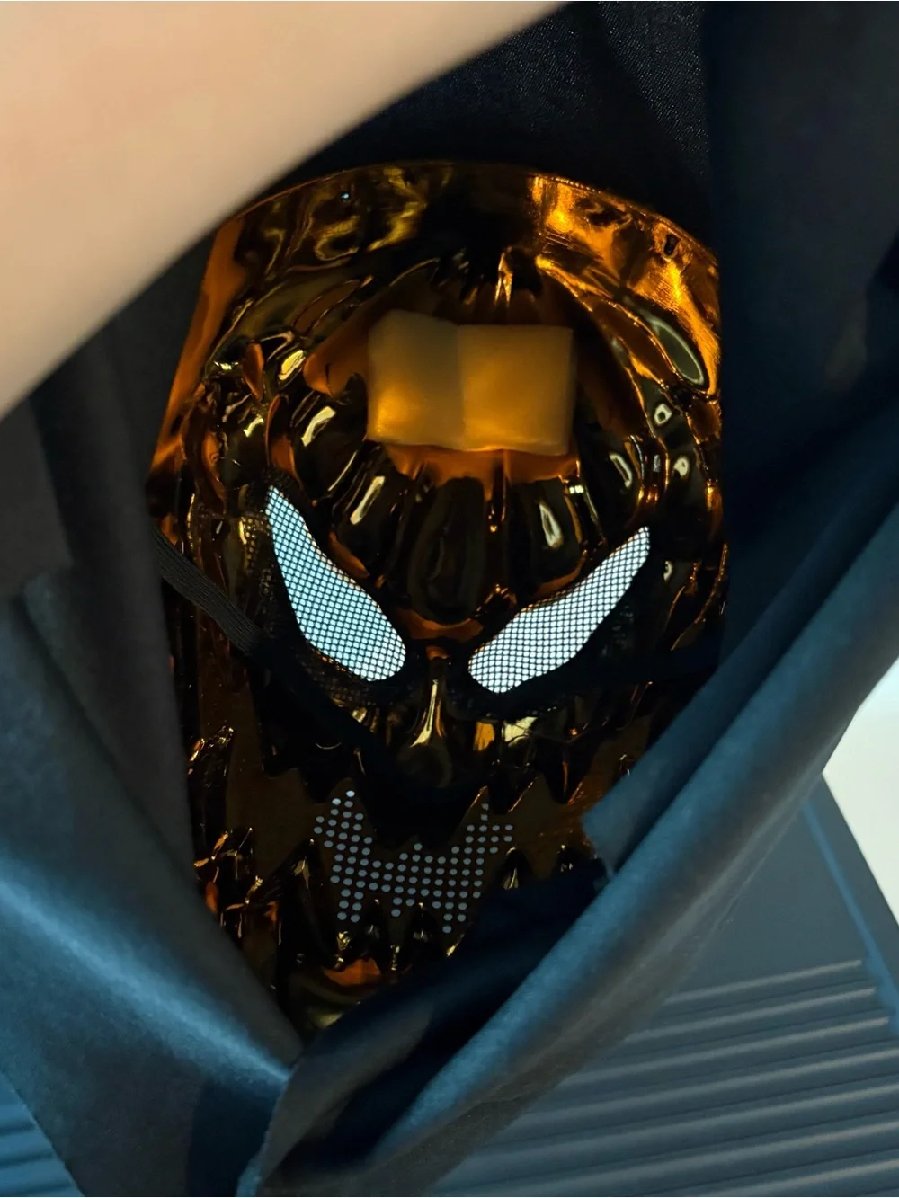 Metallic Gold Halloween Scary Pumpkin Head Mask